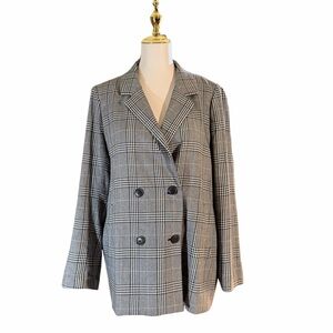Madewell Black and White Plaid Double-Breasted Blazer Size L Oversize Academia
